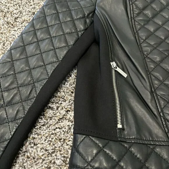 Michael Kors Lamb Leather Biker Jacket Small Black Zip Front Pockets Quilted - Picture 4 of 10